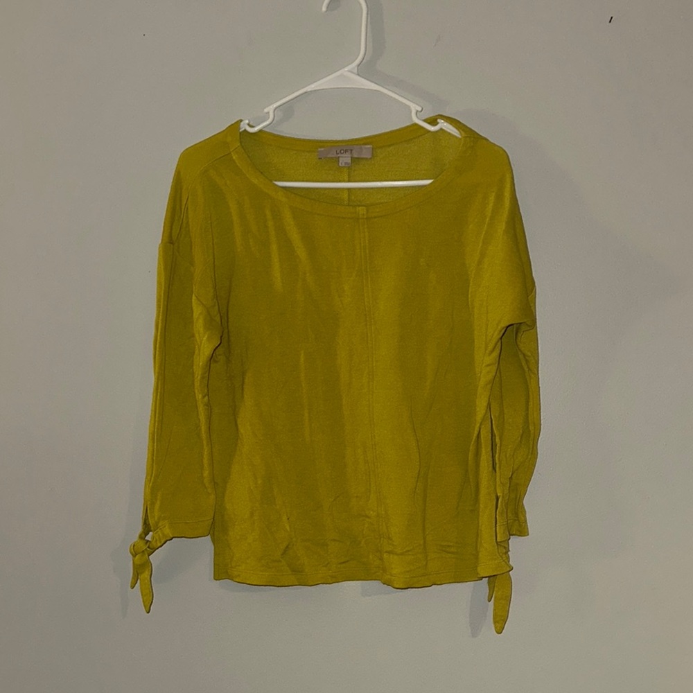 LOFT Yellow 3/4 Sleeve Relaxed Blouse with Tie Front